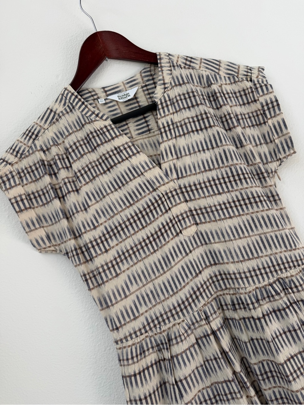 Bridge & Burn The Ira Midi Dress in Mushroom Ikat Stripe Organic Cotton Size XS - Picture 5 of 15